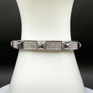 Vintage Michael Kors Crystal Pave Pyramid Stud Hinge Bangle Bracelet Silver Tone